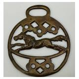 Antique Brass Rocking Horse Adorned Horse Bridle Medallion 3" x 3 1/2""