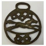 Antique Brass Rocking Horse Adorned Horse Bridle Medallion 3" x 3 1/2""