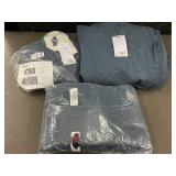 French Linen Queen Bed Skirt and King Quilted Cover, Blue