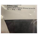 King Luxury Velvet Channel Stitched Quilted Blanket, Slate