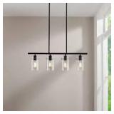 Hampton Bay Regan 4-Light Espresso Industrial Linear Chandelier with Glass Shades, Industrial Linear Kitchen Pendant Light   Customer Returns See Pictures