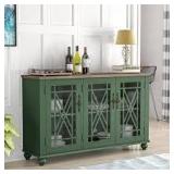 Vintage Green MDF 55 in. Storage Buffet Sideboard with Floral Design Doors Customer Returns See Pictures