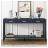 Polibi 60 in. Navy Blue Rectangle Wood Console Table with Vertical Stripe Drawers, Long Legs, Suitable   Customer Returns See Pictures