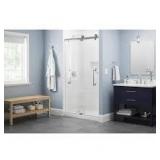 Delta Paxos 42-1/4 to 48 in. W x 76 in. H Frameless Sliding Shower Door in Satin Chrome with 5/16 in. Clear Glass   Customer Returns See Pictures