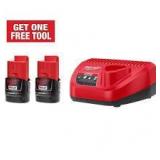 Milwaukee M12 12V Lithium-Ion XC High Output 5.0 Ah Battery Pack (2-Pack) Starter Kit with Charger    Customer Returns See Pictures