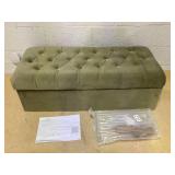 Homepop Light Sage Green Velvet Button Tufted Fawn Velvet 40 in Bedroom Bench Backless with Cone Wood Legs and Storage