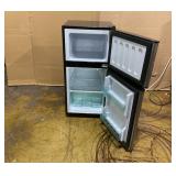 3.2 Cu.Ft Double Door Fridge with Freezer, 2 Door Portable Refrigerator for Bedroom, Office, Dorm and Apartment with 7 Temperature Control, LED Light, Adjustable Remove Glass Shelves, Silver