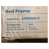 Linsy Home Full Bed Frame With Ergonomic Headboard & Storage Shelf, Wood Platform Bed Frame with Lights, Outlets & USB, Off-white