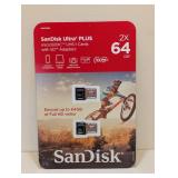 SUNDISK ULTRA PLUS MICRO SDXC UHS-I CARDS W/ SD ADAPTERS 64GB. 2PK.