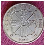 1966 Spanish Silver 100 Pesetas Coin