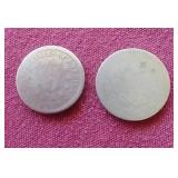 (2) Vintage Nickels - Shield Nickel & "V" Nickel