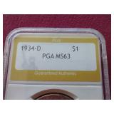 1934-D Peace Dollar - PGA MS63 - Nice!