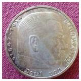1937 German Third Reich Silver 5 Mark Coin