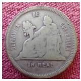 1889 Guatemala Silver One Real Coin