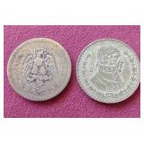 (2) Vintage Mexico Part Silver Peso Coins