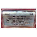2013 Canadian Wildlife 1 oz Silver Antelope Coin - ANACS MS69