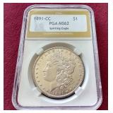 1891-CC "Spitting Eagle" Morgan Dollar - PGA MS62