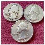 (3) Silver Washington Quarters