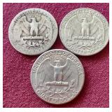 (3) Silver Washington Quarters