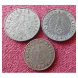 (3) WW2 German Third Reich Coins