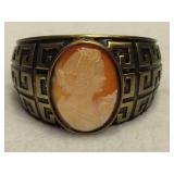 Amedeo Deco style Hand Carved Cameo Brass Cuff Bracelet