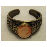 Amedeo Deco style Hand Carved Cameo Brass Cuff Bracelet