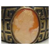 Amedeo Deco style Hand Carved Cameo Brass Cuff Bracelet