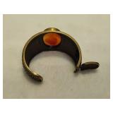 Amedeo Deco style Hand Carved Cameo Brass Cuff Bracelet
