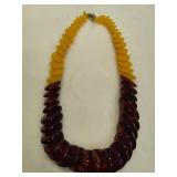 Retro Graduated Congnac & Eggyolk Reconstituted Amber Disc Necklace