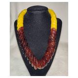 Retro Graduated Congnac & Eggyolk Reconstituted Amber Disc Necklace
