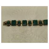 925 Sterling Taxco Green Onyx Aztec Link Bracelet