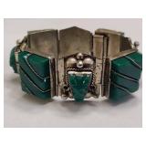 925 Sterling Taxco Green Onyx Aztec Link Bracelet