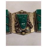 925 Sterling Taxco Green Onyx Aztec Link Bracelet