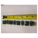 925 Sterling Taxco Green Onyx Aztec Link Bracelet