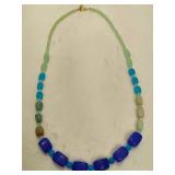 Signed George Blue & Green Graduated Glass Beaded Necklace