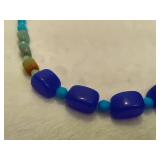 Signed George Blue & Green Graduated Glass Beaded Necklace