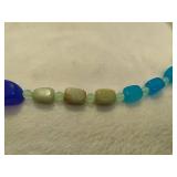 Signed George Blue & Green Graduated Glass Beaded Necklace