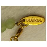 Signed George Blue & Green Graduated Glass Beaded Necklace