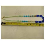 Signed George Blue & Green Graduated Glass Beaded Necklace