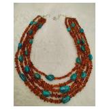 925 Jay King DTR Amber & Turquoise Nugget Five Strand Nugget Necklace