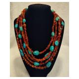 925 Jay King DTR Amber & Turquoise Nugget Five Strand Nugget Necklace