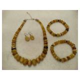 925 Jay King DTR Sterling & Yellow Opal Beaded Necklace, Bracelets & Earring Set