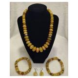 925 Jay King DTR Sterling & Yellow Opal Beaded Necklace, Bracelets & Earring Set