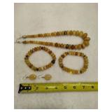 925 Jay King DTR Sterling & Yellow Opal Beaded Necklace, Bracelets & Earring Set
