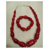 925 Jay King DTR Red Coral Necklace & Bracelet Set