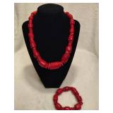 925 Jay King DTR Red Coral Necklace & Bracelet Set