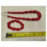 925 Jay King DTR Red Coral Necklace & Bracelet Set