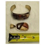 925 Jay King DTR Petrified Wood Mix & Stone Pendant & Cuff Bracelet