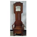 Antique Oak Seated Hall Tree w/Mirror