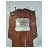 Antique Oak Seated Hall Tree w/Mirror